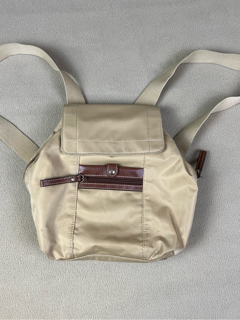Nine West Nylon Backpack Purse, Zipper Pocket. 11" Tall. Faux Leather Handle